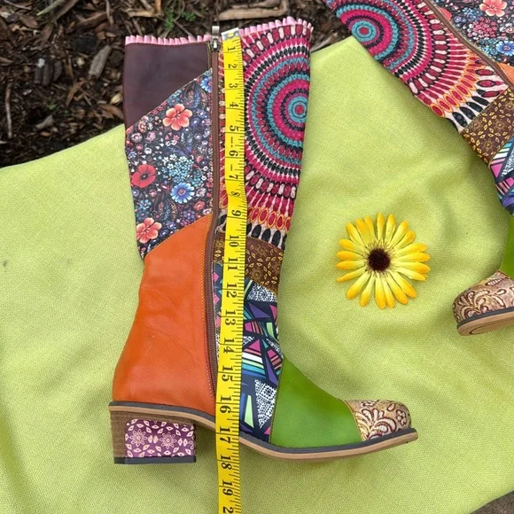π©· Made in Spain; Super Unique and Brand New! Vegan Leather Colorful Boots 9/40! - Picture 10 of 15